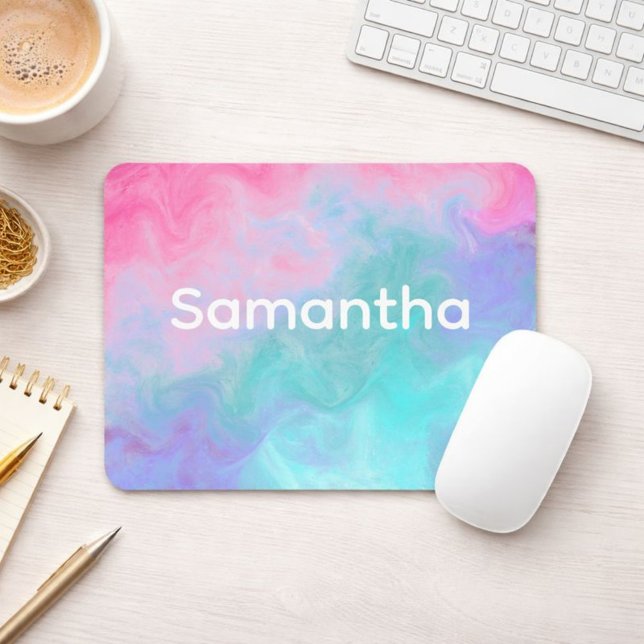 Mouse Pad Personalizado com Aquarela Rosa e Turque (Criador carregado)