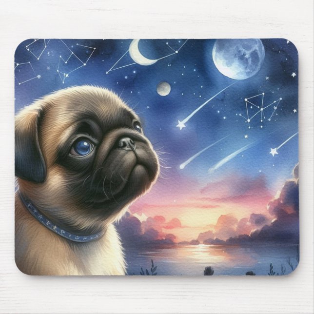 Mouse Pad Pug Celestial Noite Estrelada (Frente)