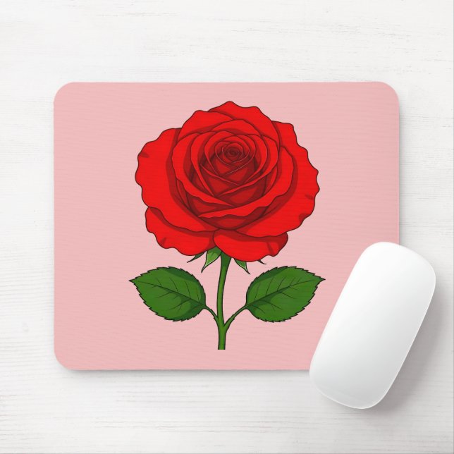 Mouse Pad Rosa Vermelha (Com mouse)