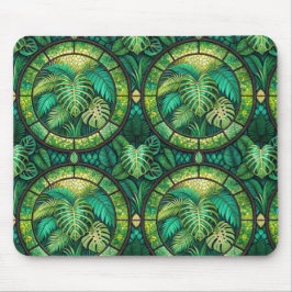 Mouse pad with a tropical leaf motif