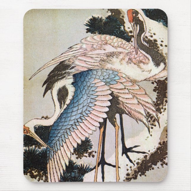 Mousepad 松 に 鶴, 北 gruas 斎 na Pine Tree, Hokusai, Ukiyo-e (Frente)