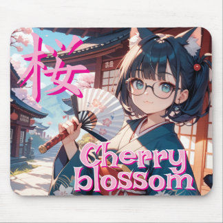 MOUSEPAD 桜と猫耳の少女と扇子