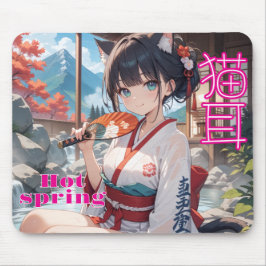MOUSEPAD 猫耳少女が温泉に入るイラスト