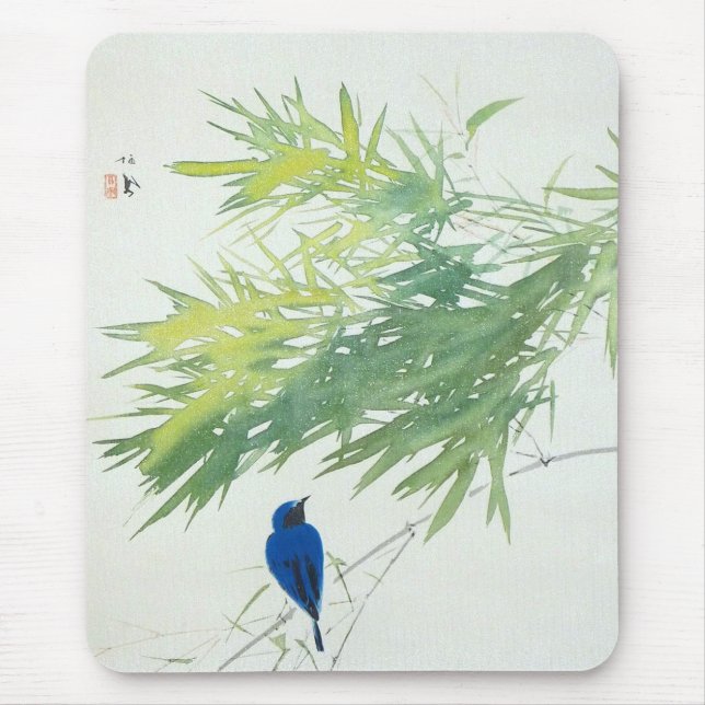 Mousepad 竹 に 鳥, 栖 鳳 Bamboo e Blue bird, Seihō, Arte Japones (Frente)
