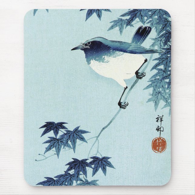 Mousepad 青 い 鳥, 古 Pássaro em Azul, Koson, Ukiyo-e (Frente)