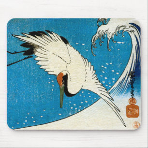 Mousepad 鶴と波, guindaste & onda, Hiroshige, Ukiyo-e