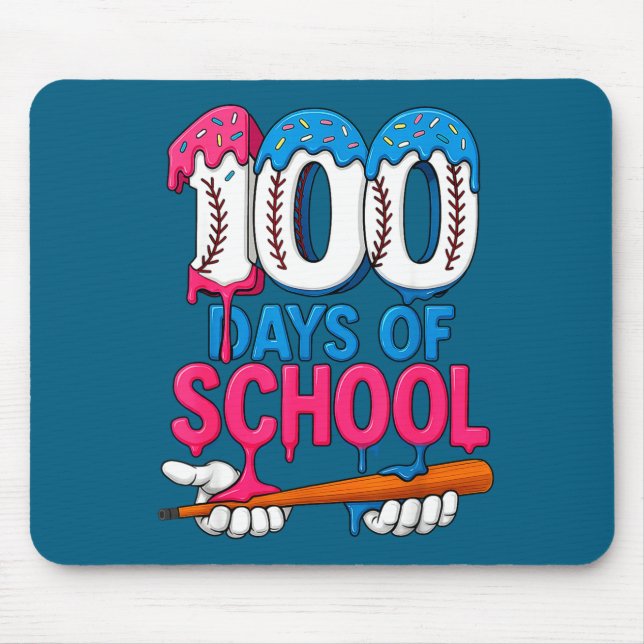 Mousepad 100 Days Of School Baseball Drip Bat 100th Day Of  (Frente)