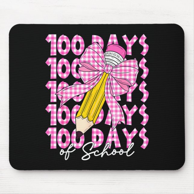 Mousepad 100 Days Of School Girls Coquette Bow 100th Day Of (Frente)
