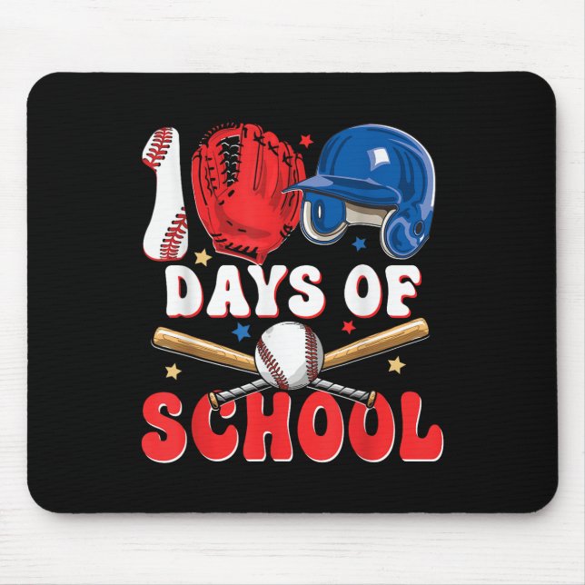 Mousepad 100 Dias De Basebol Escolar 100.º Dia Para Rapazes (Frente)