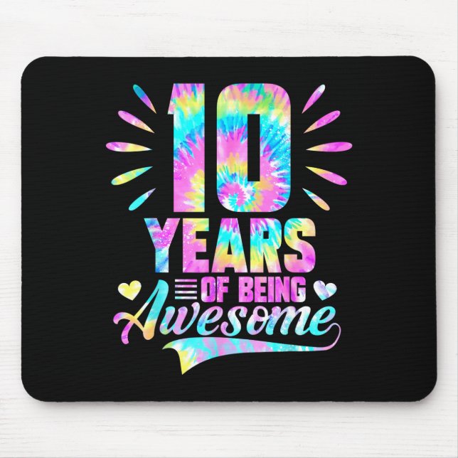 Mousepad 10th Birthday Tie-dye 10 Year Of Being Awesome  (Frente)