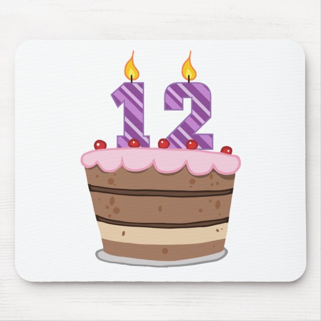 Mousepad 12 anos de idade no Bolo de Aniversário (Frente)