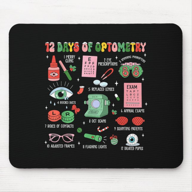 Mousepad 12 Days Of Optometry Christmas Eye Doctor Optometr (Frente)