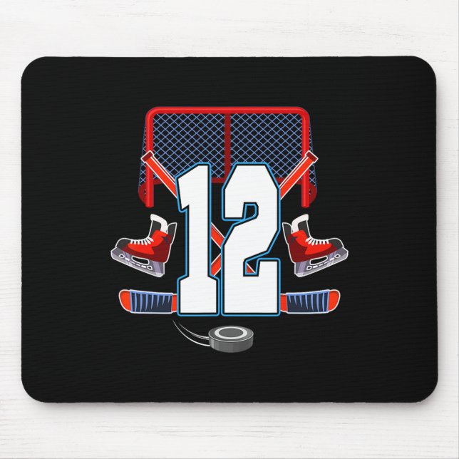 Mousepad 12th Birthday Boy Ice Hockey Theme 12 Year Old Par (Frente)