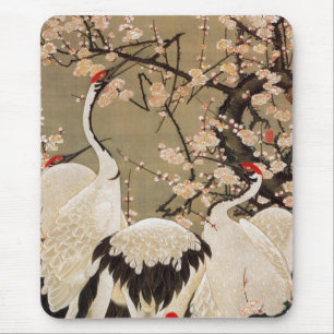 Mousepad 15. o 梅花群鶴図, ameixa do 若冲 floresce &