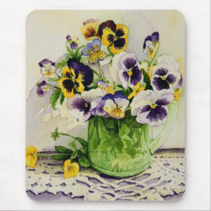 Mousepad 1794 Pansies no jarro do vidro verde