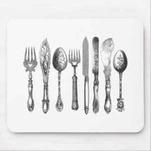 Mousepad 1800s brancos da faca da colher da forquilha do