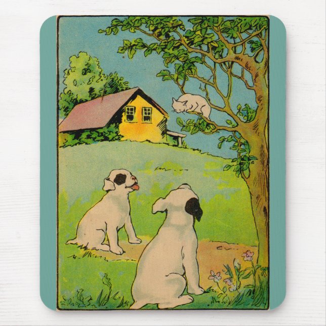 Mousepad 1914 dois cães e um gatinho branco (Frente)