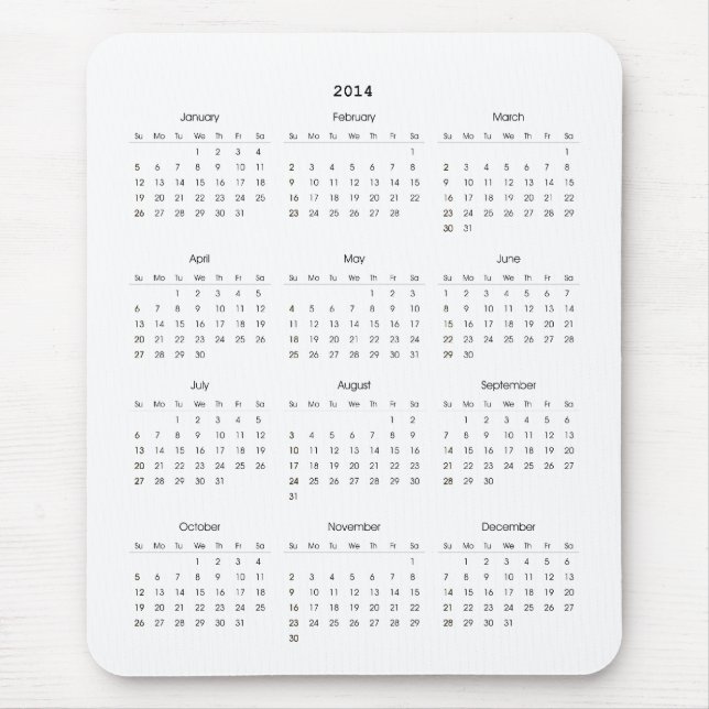 Mousepad 2014 presentes do calendário (Frente)