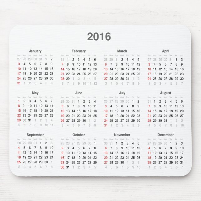 Mousepad 2016 presentes do calendário (Frente)