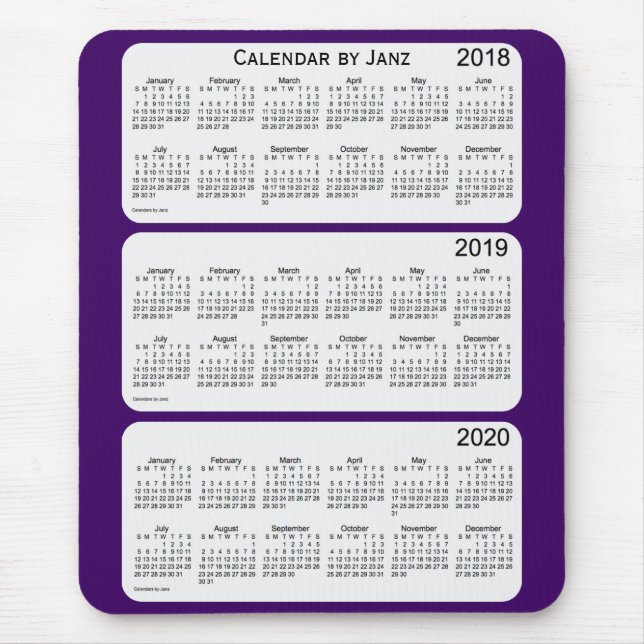 Mousepad 2018-2020 Calendário roxo de Janz (Frente)