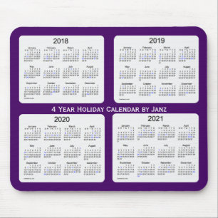 Mousepad 2018-2021 roxo calendário de um feriado de 4 anos