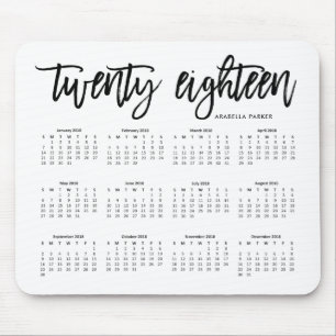 Mousepad 2018 tipografia moderna do calendário