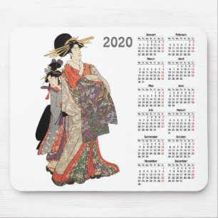 Mousepad 2020 calendar with vintage Japanese print
