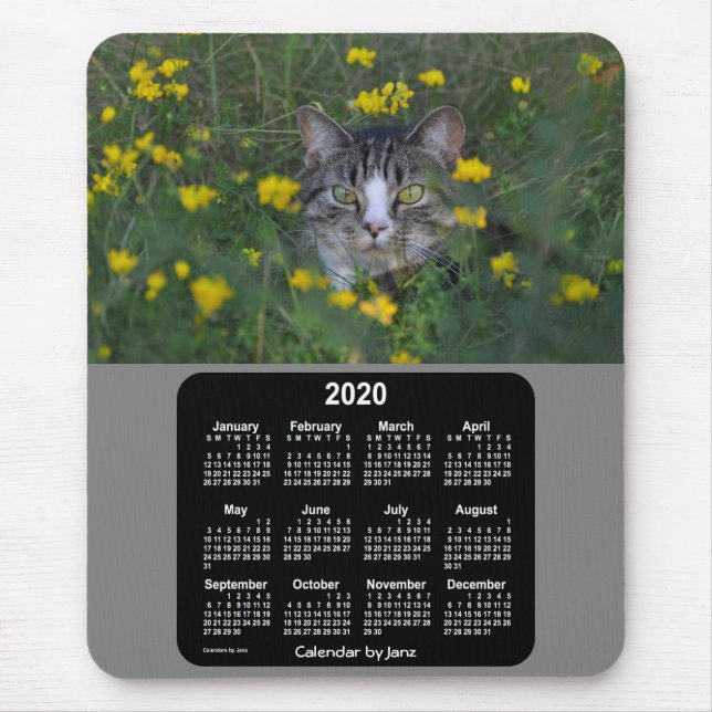 Mousepad 2020 Kitty Cat Flowers Calendário de Janz (Frente)