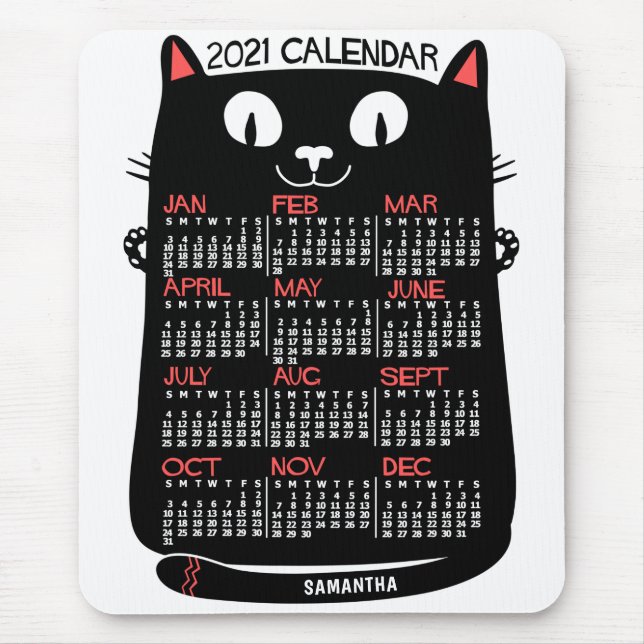 Mousepad 2021 Ano de Gato Preto do Século Médio do Calendár (Frente)