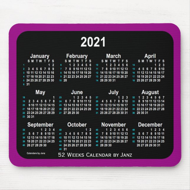 Mousepad 2021 Purple Neon 52 Weeks Calendar de Janz (Frente)