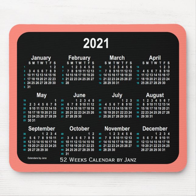 Mousepad 2021 Salmon Neon 52 Weeks Calendar de Janz (Frente)