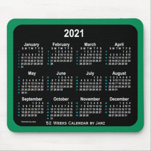 Mousepad 2021 Sea Green Neon 52 Weeks Calendário de Janz
