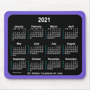 Mousepad 2021 Slate Blue Neon 52 Weeks Calendar de Janz