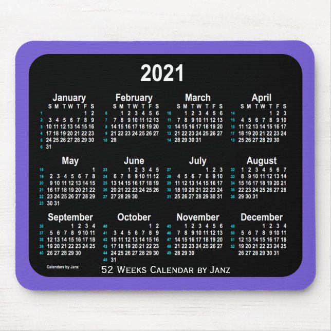 Mousepad 2021 Slate Blue Neon 52 Weeks Calendar de Janz (Frente)