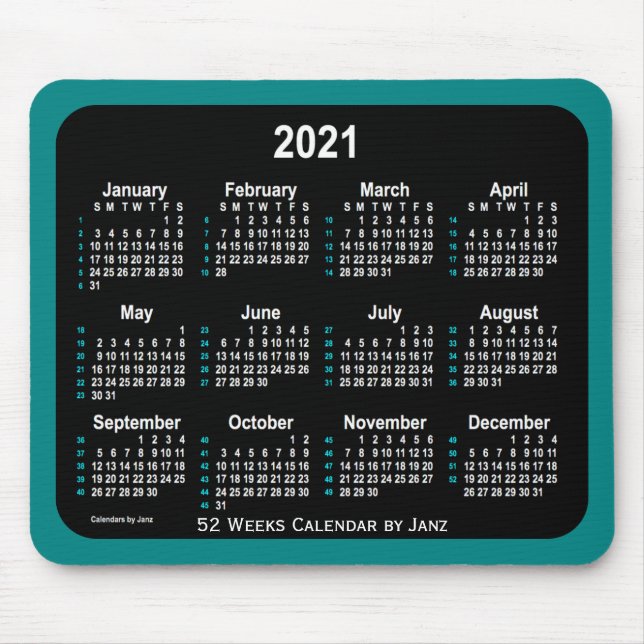 Mousepad 2021 Teal Neon 52 Weeks Calendar de Janz (Frente)