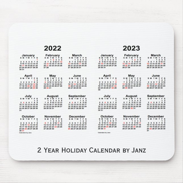 Mousepad 2022-2023 Calendário branco de férias de 2 anos de (Frente)