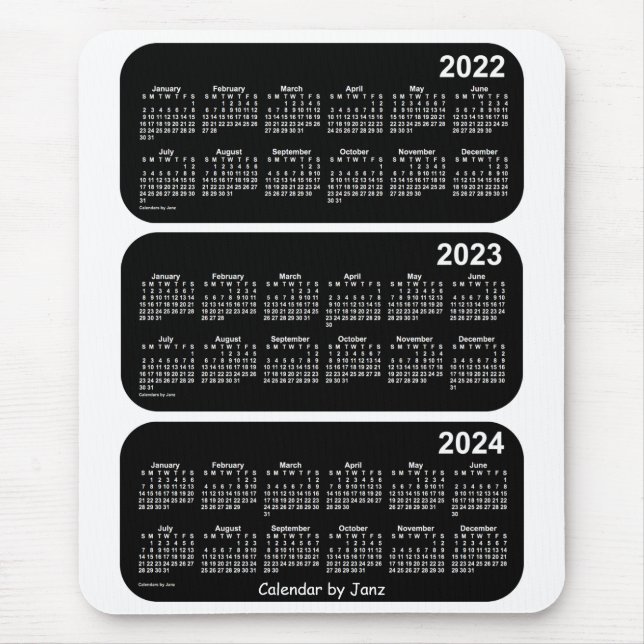 Mousepad 2022-2024 Calendário branco do Neon de 3 anos, de  (Frente)
