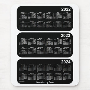 Mousepad 2022-2024 néon branco calendário de 3 anos por