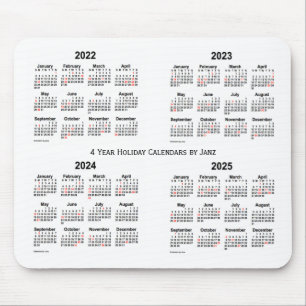 Mousepad 2022-2025 calendário branco do feriado por Janz