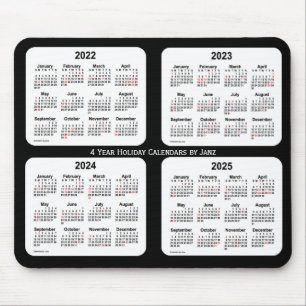 Mousepad 2022-2025 Calendário de feriado preto e branco de