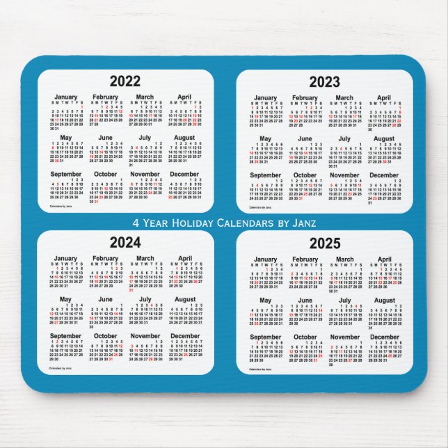 Mousepad 2022-2025 Calendário de Férias Azuis do Aço por Ja (Frente)