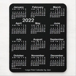 Mousepad 2022 Neon White Large Print Calendar by Janz