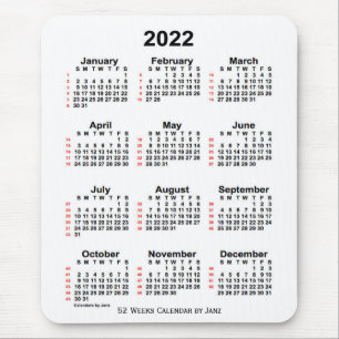 Mousepad 2022 White 52 Week Calendar by Janz