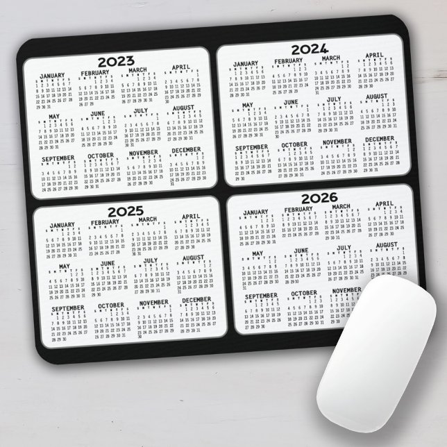 Mousepad 2023 2024 2025 2026 Calendário 4 anos preto branco (Criador carregado)