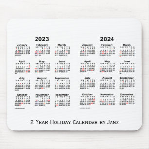 Mousepad 2023-2024 Calendário branco de férias de 2 anos de