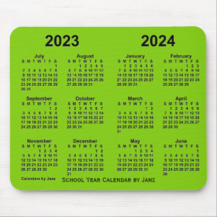 Mousepad 2023-2024 Calendário do Ano Escolar Verde Amarelo 