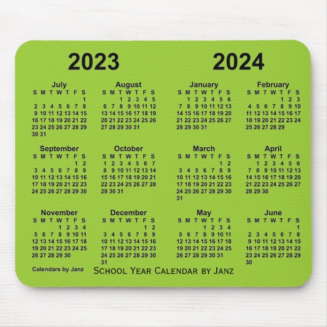 Mousepad 2023-2024 Calendário do Ano Escolar Verde Amarelo  (Frente)