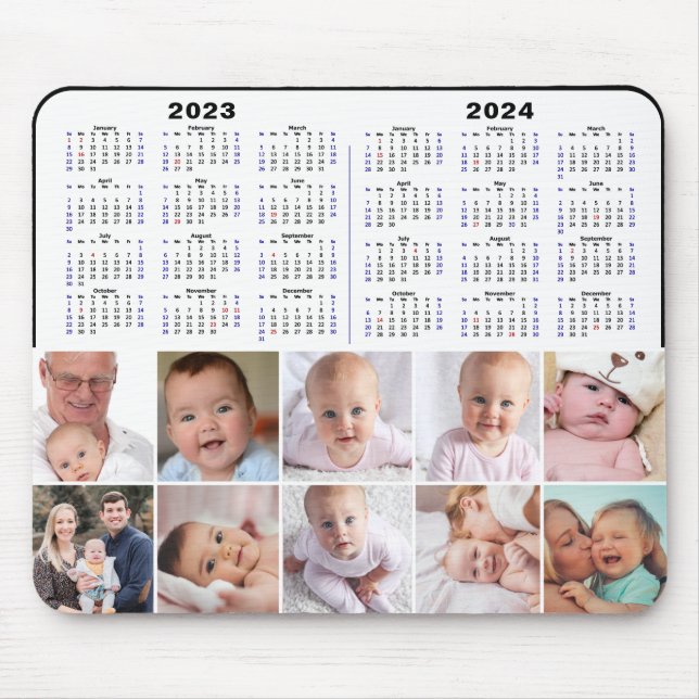 Mousepad 2023 - 2024 Calendário Personalizado Família Fotog (Frente)