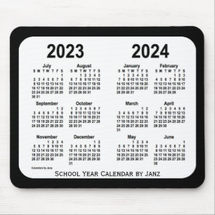 Mousepad 2023-2024 calendário preto e branco da escola por