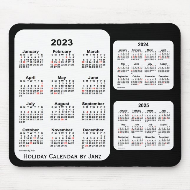 Mousepad 2023-2025 Calendário de Natal de 3 Anos Pretos par (Frente)